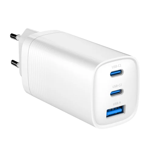 Gembird TA-UC-PDQC65-01-W brzi GaN punjač 65W sa dva USB-C i jednim USB-A portom