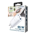 Gembird TA-UC-PDQC65-01-W brzi GaN punjač 65W sa dva USB-C i jednim USB-A portom
