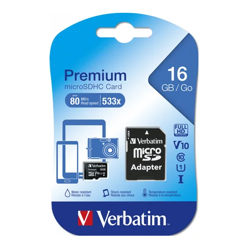 Verbatim 44082 microSD memorijska kartica od 16GB za telefon i kameru sa SD adapterom