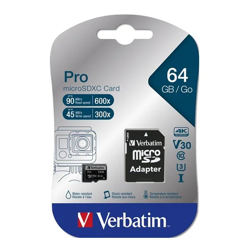 Verbatim Pro 64GB microSDXC memorijska kartica 47042 sa SD adapterom