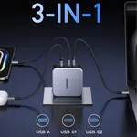UGREEN CD289 3-u-1 brzi punjač sa PD USB Type-C i USB-A portovima za istovremeno napajanje uređaja